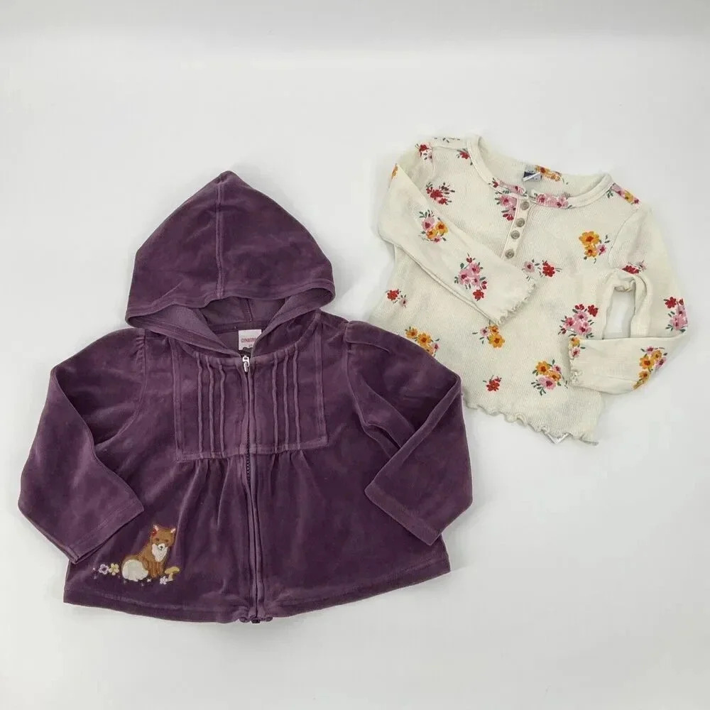 Gymboree 2T Hoodie Shirt Set Velour Purple Jacket‎ Old Navy Floral Long Sleeve